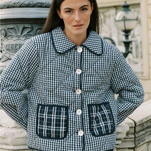 NWT Lisa Says Gah Lyra Quilted Jacket in Midnight Check Mix